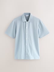 Light Blue Cuban Collar Textured Jersey Short Sleeve Shirt - Image 6 of 8