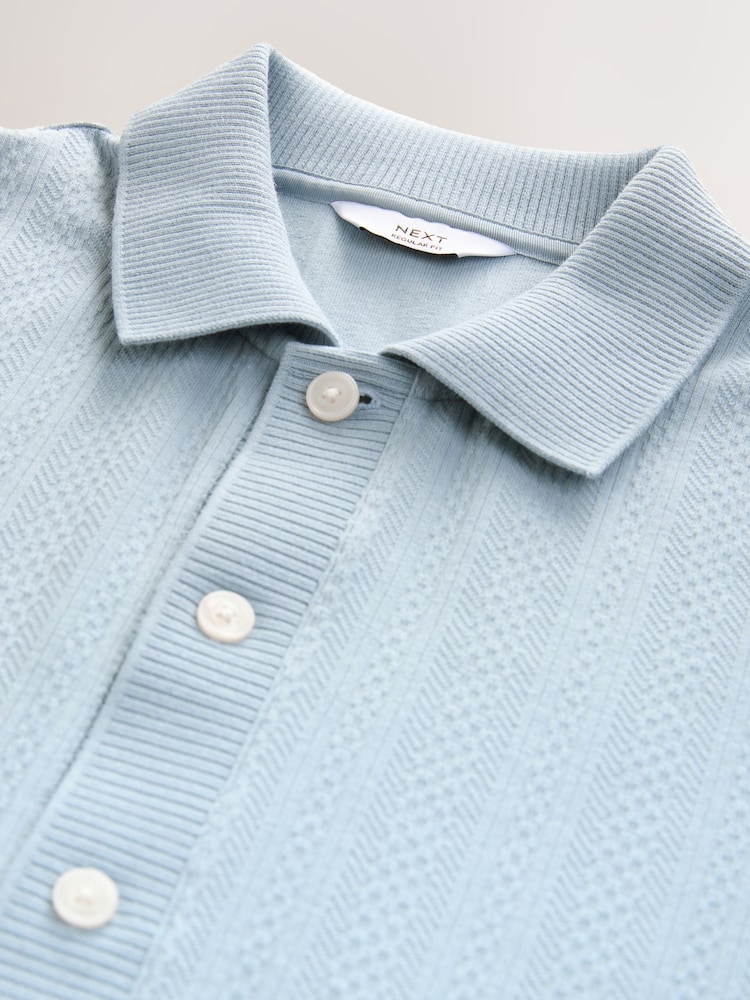 Light Blue Cuban Collar Textured Jersey Short Sleeve Shirt - Image 8 of 8
