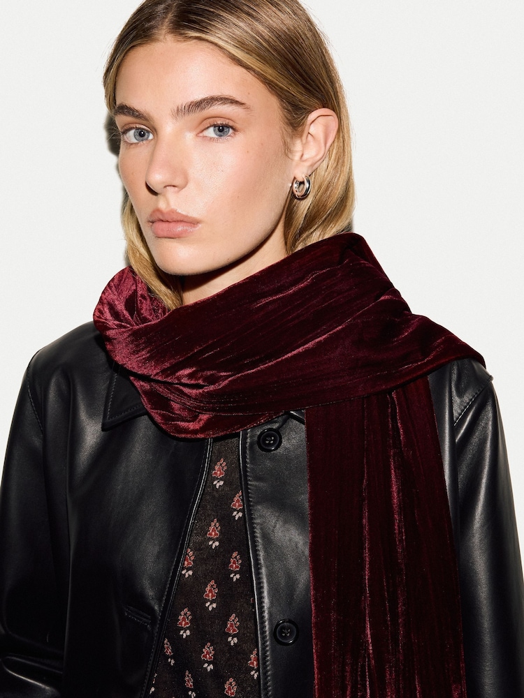 Roșu - Jigsaw Velvet Plisse Scarf - Imaginea 1 din 4