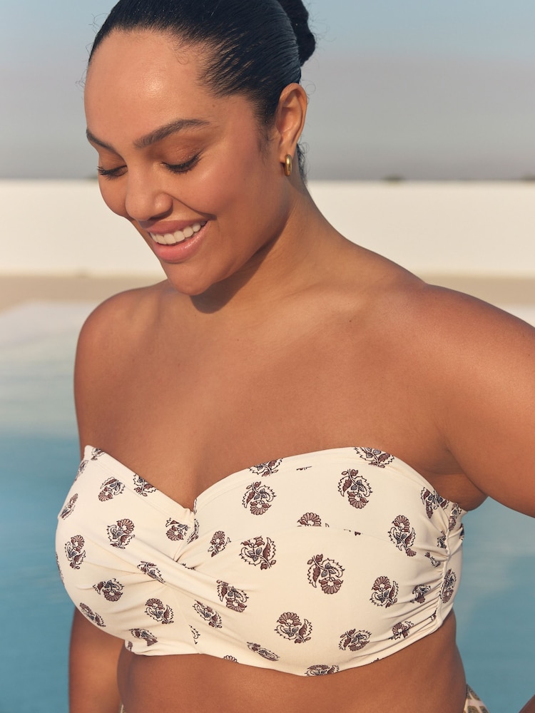 Cream Woodblock F-K Twist Bandeau Wired Bikini Top - Image 1 of 10