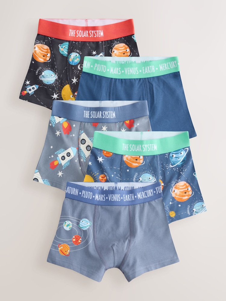 Blue Space Print Boxers Trunks 5 Pack (1.5-16yrs) - Image 1 of 9