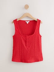 Red Textured Henley Detail Tank - Image 1 of 3