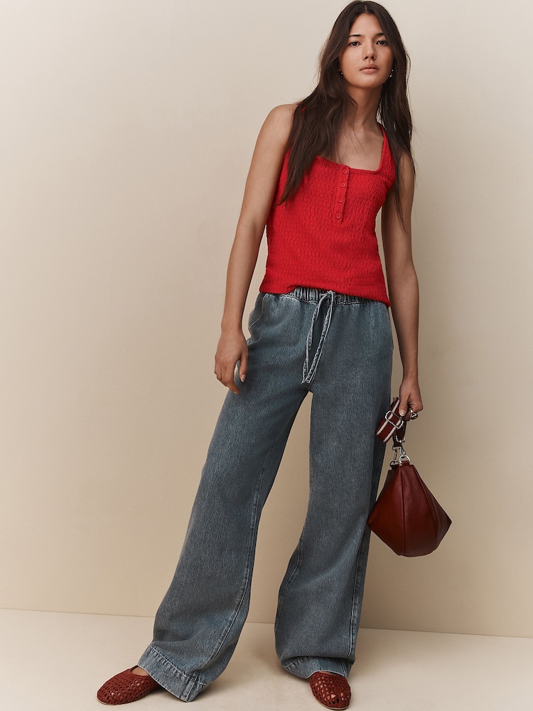 Red Textured Henley Detail Tank - Image 2 of 8 Red Textured Henley Detail Tank - Image 2 of 8