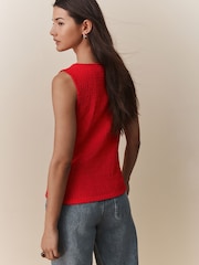 Red Textured Henley Detail Tank - Image 4 of 8
