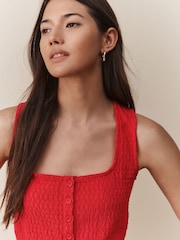 Red Textured Henley Detail Tank - Image 5 of 8