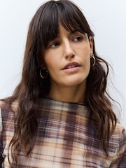 Brown Check High Neck Long Sleeve Mesh Top - Image 3 of 6