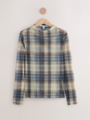 Brown Check High Neck Long Sleeve Mesh Top - Image 4 of 6