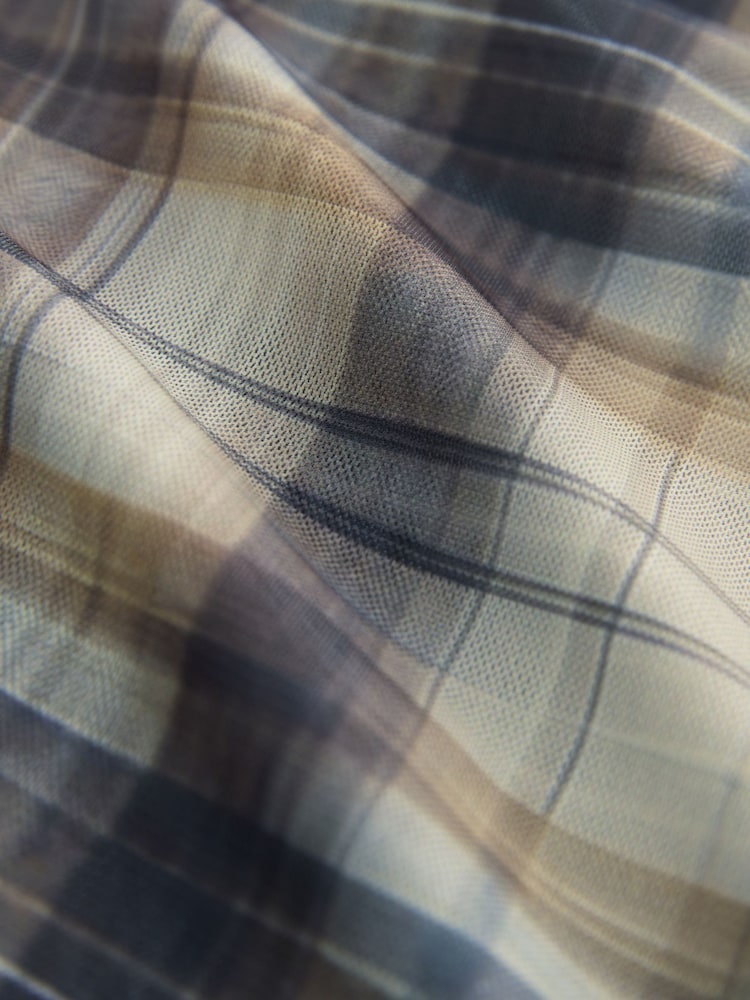 Brown Check High Neck Long Sleeve Mesh Top - Image 6 of 6
