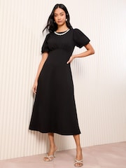 Friends Like These Black Petite Scuba Midi Dress With Diamante Necklace Trim - Image 1 of 5
