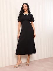 Friends Like These Black Petite Scuba Midi Dress With Diamante Necklace Trim - Image 4 of 5
