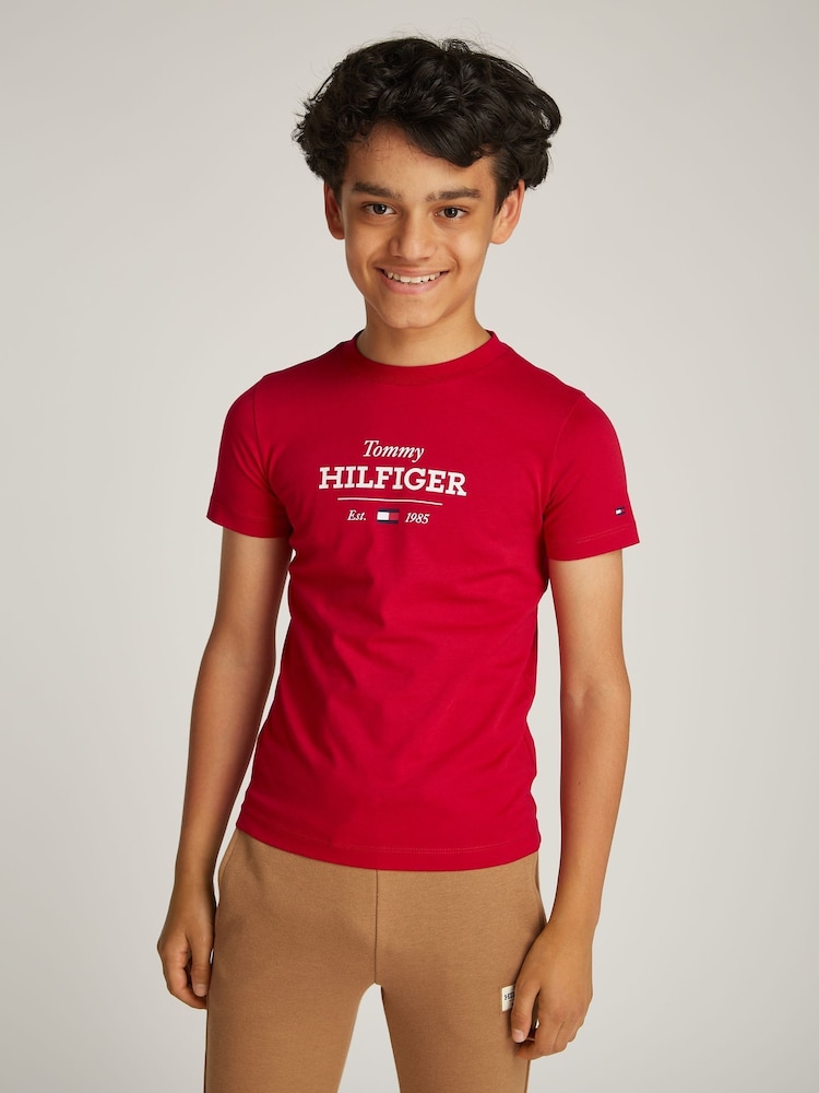Tommy Hilfiger Red Regular Fit 1985 100% Cotton T-Shirt - Image 1 of 5
