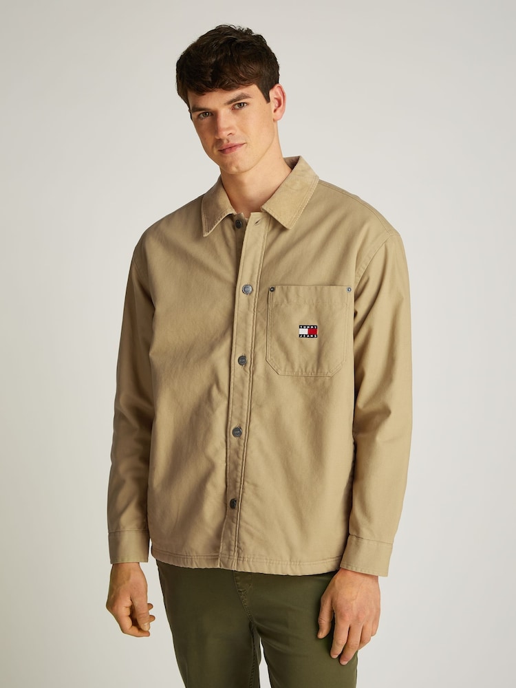 Tommy Jeans Brown Relaxed Canvas 100% Cotton Corduroy Overshirt - Image 1 of 7