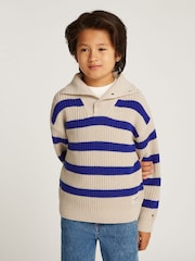Tommy Hilfiger Blue Stripe Mock Neck Jumper - Image 1 of 5