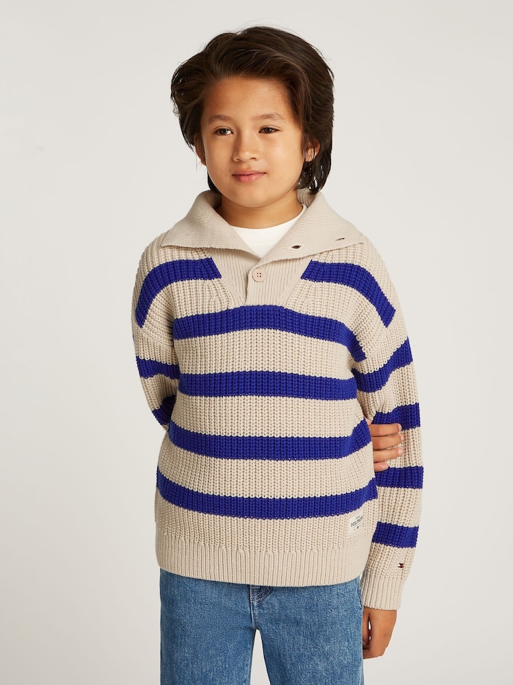 Tommy Hilfiger Blue Stripe Mock Neck Jumper - Image 1 of 5