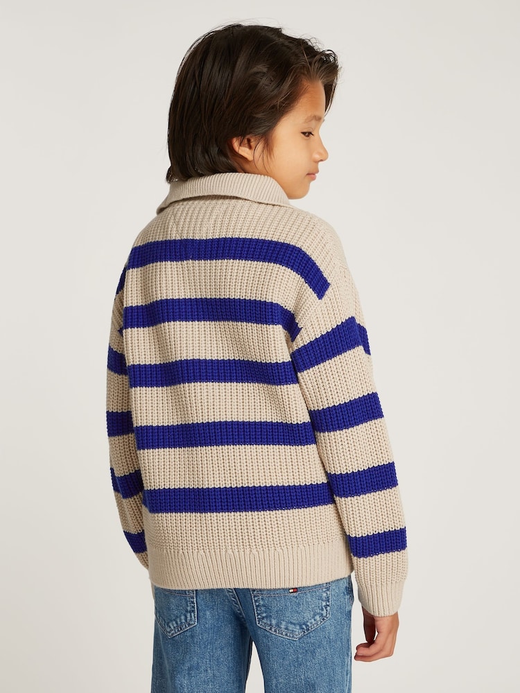 Tommy Hilfiger Blue Stripe Mock Neck Jumper - Image 2 of 5