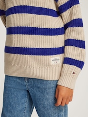 Tommy Hilfiger Blue Stripe Mock Neck Jumper - Image 3 of 5