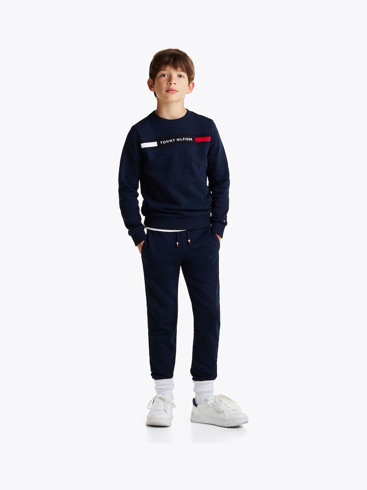 Tommy Hilfiger Blue Ribbed Sweatshirt And Drawstring Jogger Set - Image 1 of 6