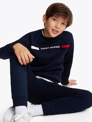 Tommy Hilfiger Blue Ribbed Sweatshirt And Drawstring Jogger Set - Image 4 of 6