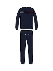 Tommy Hilfiger Blue Ribbed Sweatshirt And Drawstring Jogger Set - Image 6 of 6