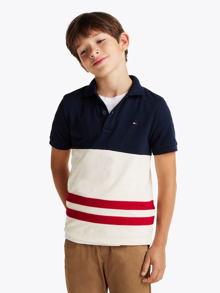 Tommy Hilfiger Red Regular Fit Colourblock Short Sleeves 100% Cotton Polo Shirt - Image 4 of 6