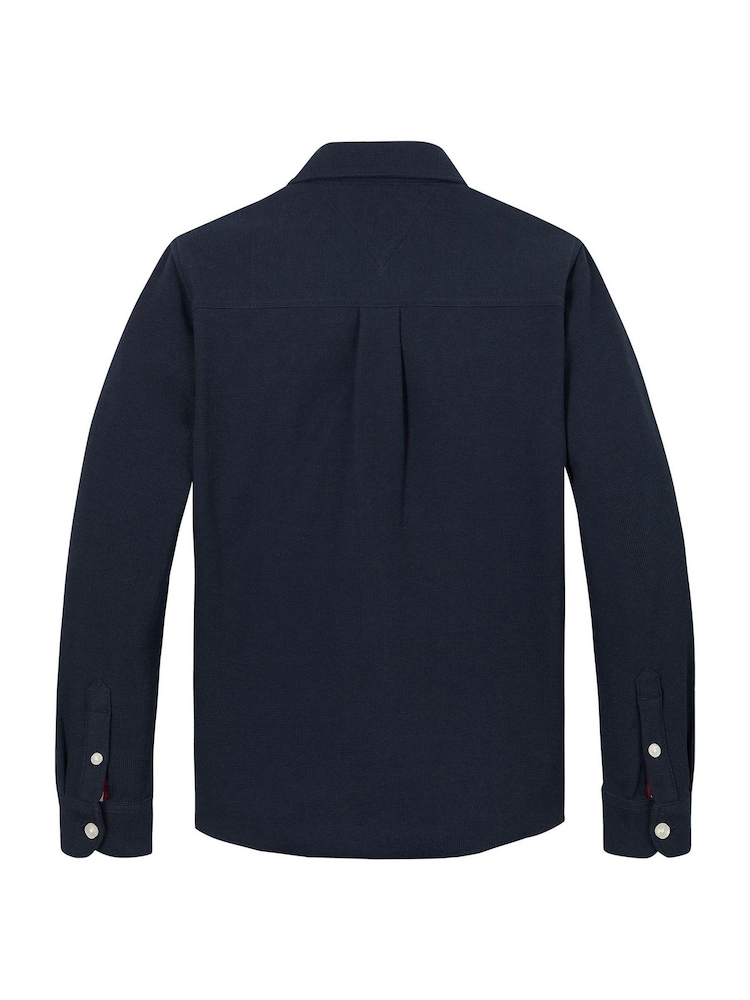 Tommy Hilfiger Blue Regular Fit Micro Waffle Shirt - Image 6 of 6