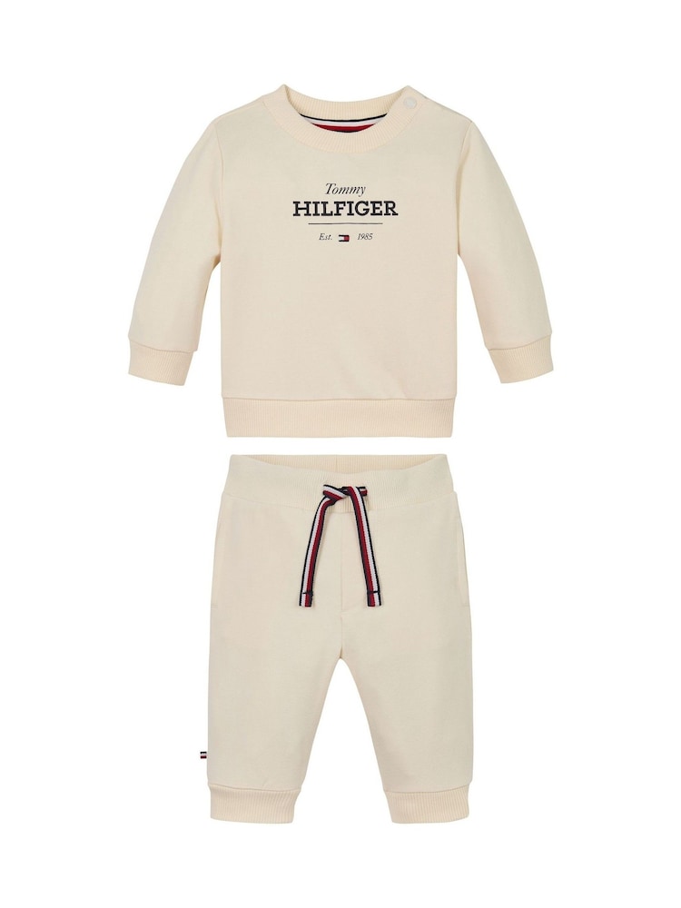Tommy Hilfiger Nude Cotton Logo Sweatshirt & Joggers Set - Image 1 of 2