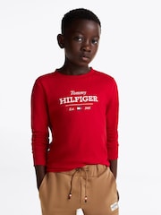 Tommy Hilfiger Red 1985 Regular Fit Monotype Long Sleeves 100% Cotton T-Shirt - Image 4 of 6