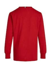 Tommy Hilfiger Red 1985 Regular Fit Monotype Long Sleeves 100% Cotton T-Shirt - Image 6 of 6