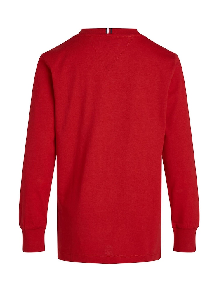 Tommy Hilfiger Red 1985 Regular Fit Monotype Long Sleeves 100% Cotton T-Shirt - Image 6 of 6
