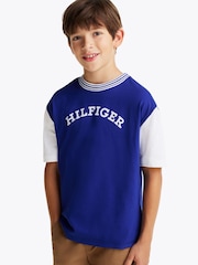 Tommy Hilfiger Blue Archive Fit 100% Cotton. T-Shirt With Monotype Flock Graphic - Image 4 of 6