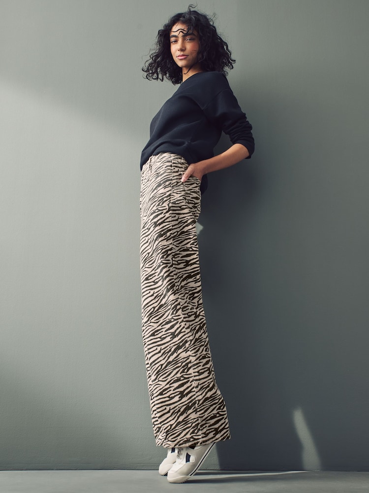 Zebra Print 100% Cotton Wide Leg Jeans - Image 1 of 8