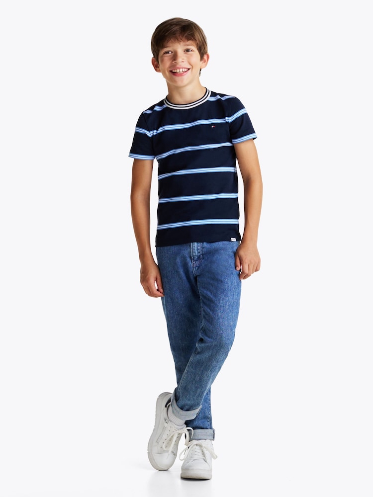 Tommy Hilfiger Blue Regular Fit Stripe 100% Cotton T-Shirt - Image 1 of 6
