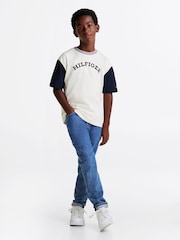 Tommy Hilfiger Blue Archive Fit 100% Cotton T-Shirt With Monotype Flock Graphic - Image 1 of 6