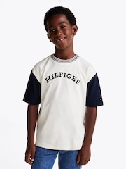 Tommy Hilfiger Blue Archive Fit 100% Cotton T-Shirt With Monotype Flock Graphic - Image 4 of 6