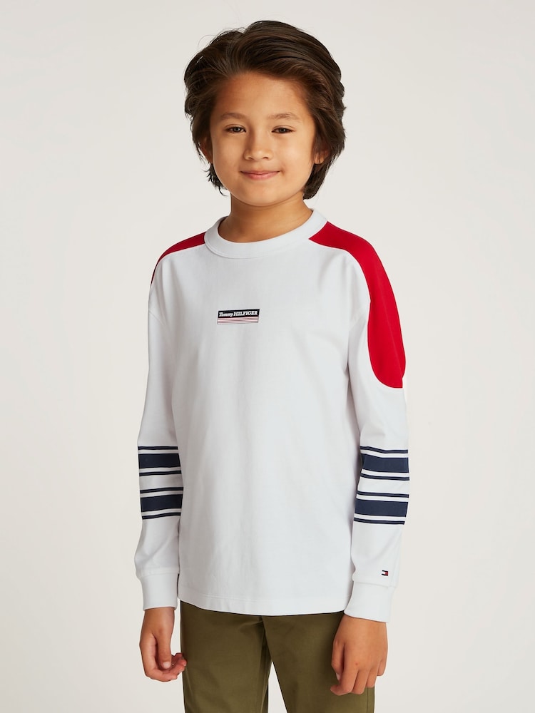 Tommy Hilfiger White Archive Fit Monotype Striped Long Sleeves 100% Cotton T-Shirt - Image 1 of 9