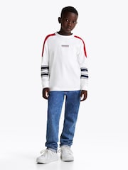 Tommy Hilfiger White Archive Fit Monotype Striped Long Sleeves 100% Cotton T-Shirt - Image 3 of 9