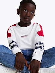 Tommy Hilfiger White Archive Fit Monotype Striped Long Sleeves 100% Cotton T-Shirt - Image 5 of 9
