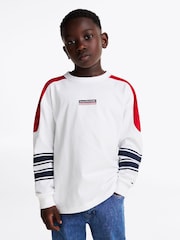 Tommy Hilfiger White Archive Fit Monotype Striped Long Sleeves 100% Cotton T-Shirt - Image 6 of 9