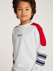 Tommy Hilfiger White Archive Fit Monotype Striped Long Sleeves 100% Cotton T-Shirt - Image 7 of 9