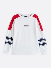 Tommy Hilfiger White Archive Fit Monotype Striped Long Sleeves 100% Cotton T-Shirt - Image 8 of 9