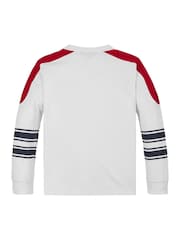 Tommy Hilfiger White Archive Fit Monotype Striped Long Sleeves 100% Cotton T-Shirt - Image 9 of 9
