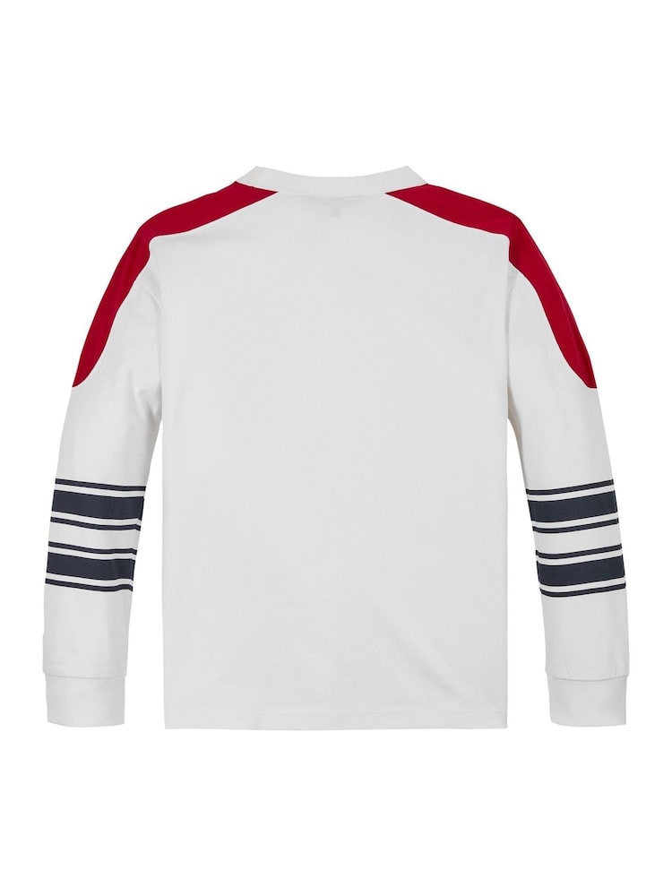 Tommy Hilfiger White Archive Fit Monotype Striped Long Sleeves 100% Cotton T-Shirt - Image 9 of 9
