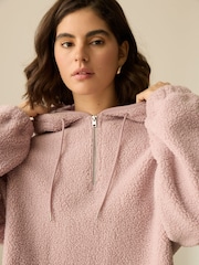 Rosa rubor - Polar de borreguito tipo peluche suave con cremallera de un cuarto y capucha - Imagen 5 de 7