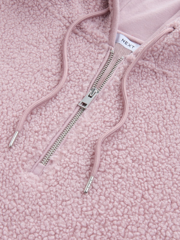 Blush Pink Hooded Soft Teddy Borg Quarter Zip Fleece - Image 7 of 7 Blush Pink Hooded Soft Teddy Borg Quarter Zip Fleece - Image 7 of 7