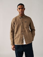 Tan Brown Canvas Chore 100% Cotton Jacket With Corduroy Collar - Image 1 of 10