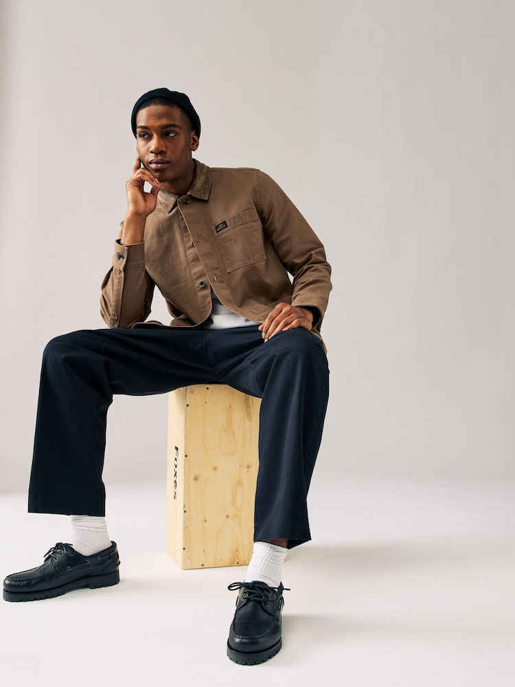 Tan Brown Canvas Chore 100% Cotton Jacket With Corduroy Collar - Image 2 of 10