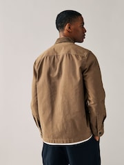 Tan Brown Canvas Chore 100% Cotton Jacket With Corduroy Collar - Image 3 of 10