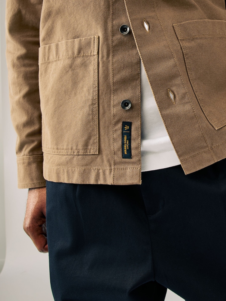 Tan Brown Canvas Chore 100% Cotton Jacket With Corduroy Collar - Image 5 of 10