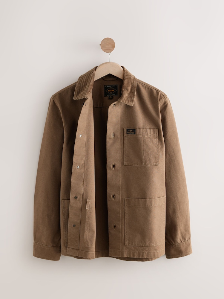 Tan Brown Canvas Chore 100% Cotton Jacket With Corduroy Collar - Image 8 of 10