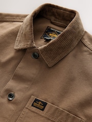 Tan Brown Canvas Chore 100% Cotton Jacket With Corduroy Collar - Image 9 of 10